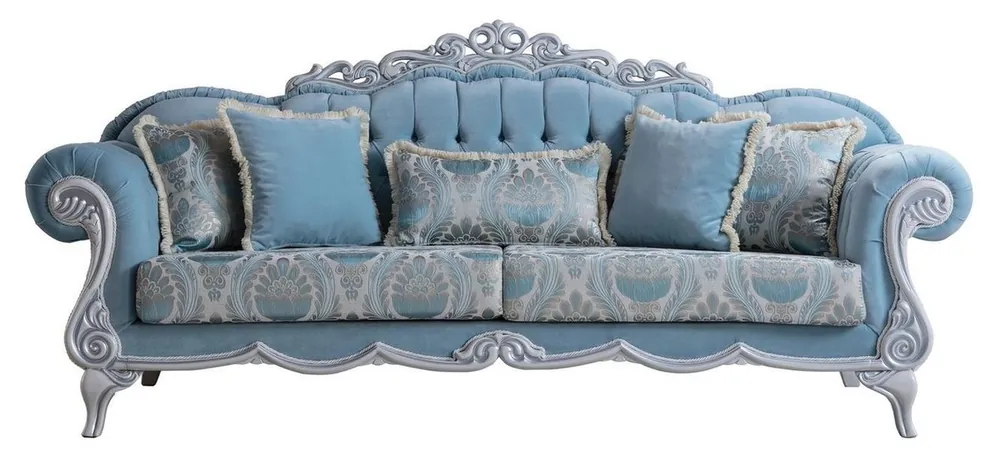 Casa Padrino divano del soggiorno barocco di lusso con cuscini decorativi azzurro / grigio 237 x 90 x A. 105 cm - Mobili Barocchi - Nobile e Magnifico Sofort Bestellen