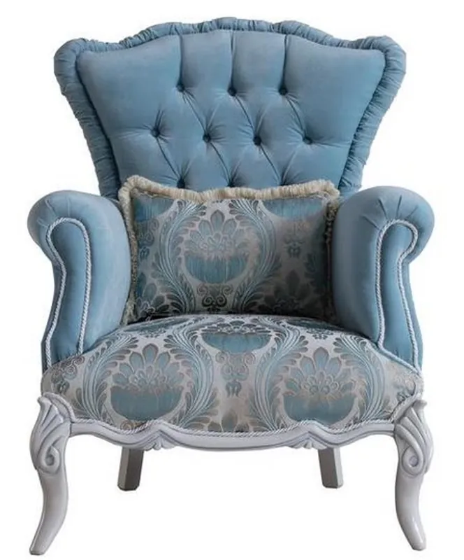 Casa Padrino poltrona da salotto barocco di lusso con cuscino decorativo azzurro / grigio 85 x 87 x A. 108 cm - Mobili Barocchi - Nobile e Magnifico Sofort Bestellen
