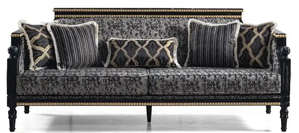 Casa Padrino divano barocco di lusso grigio / nero / oro 237 x 90 x A. 105 cm - Divano del soggiorno con cuscini decorativi - Mobili Barocchi Nobili Preis Gesenkt