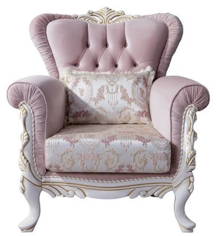 Casa Padrino poltrona barocco di lusso con cuscino decorativo rosa / argento / bianco / oro 96 x 92 x A. 106 cm - Mobili da soggiorno in stile barocco Expressversand