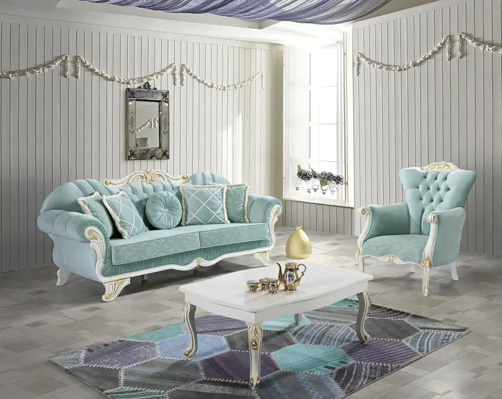 Casa Padrino set da soggiorno barocco verde chiaro / bianco / oro - 2 Divani e 2 Poltrone e 1 Tavolo da Salotto - Nobili mobili da soggiorno in stile barocco Günstig