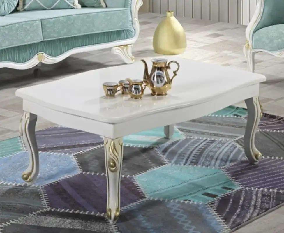 Neue Ware Casa Padrino tavolo soggiorno barocco bianco / oro 105 x 74 x A. 46 cm - Tavolo da salotto rettangolare in stile barocco - Mobili Barocchi
