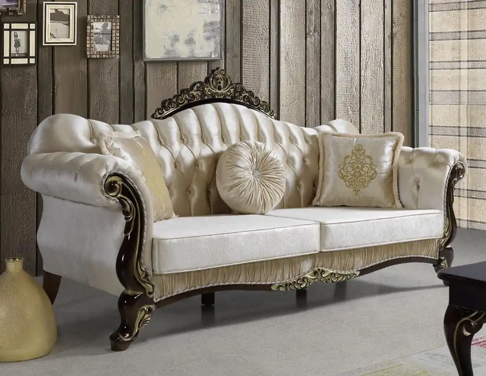 Super-Preis Casa Padrino divano per soggiorno barocco con strass champagne / nero / oro 224 x 83 x A. 112 cm - Nobili mobili da soggiorno in stile barocco