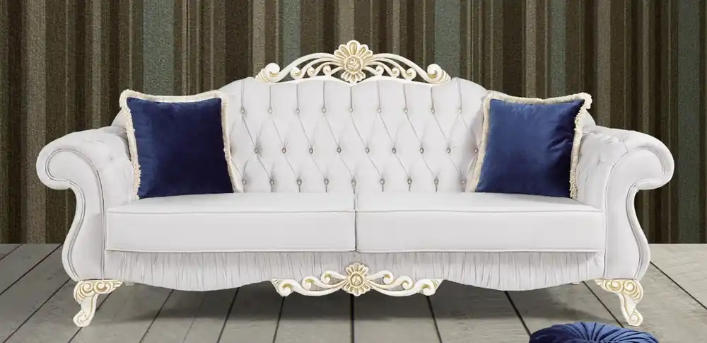 Aktuell Casa Padrino divano barocco grigio chiaro / bianco / oro 235 x 85 x A. 112 cm - Nobile divano del salotto con strass - Mobili Barocchi