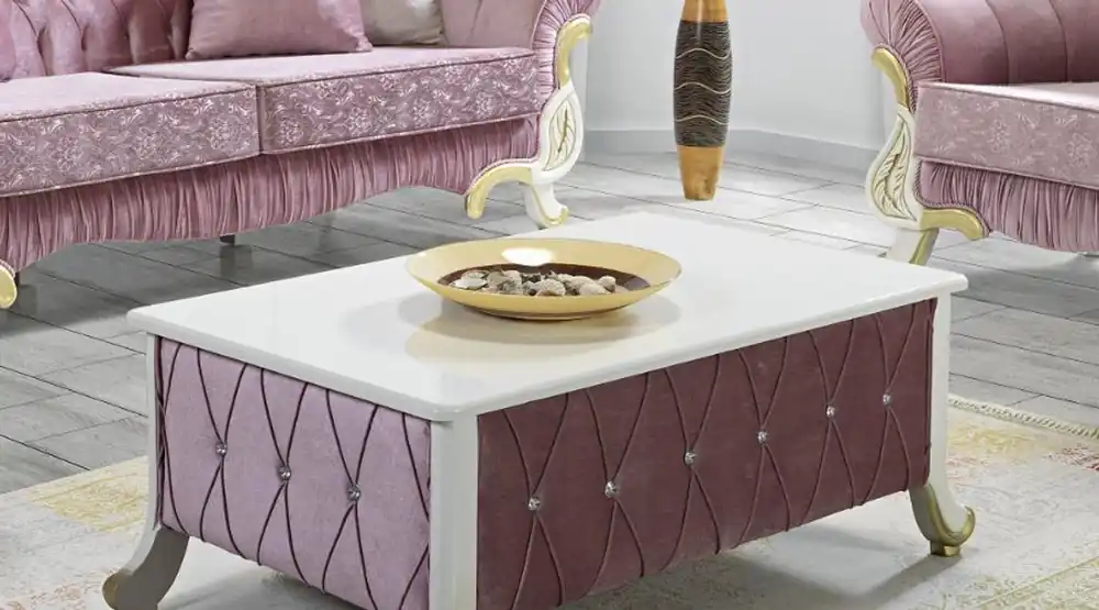 Bestseller Casa Padrino tavolo soggiorno barocco rosa / bianco / oro 100 x 64 x A. 43 cm - Tavolo da salotto in stile barocco con strass - Mobili Barocchi