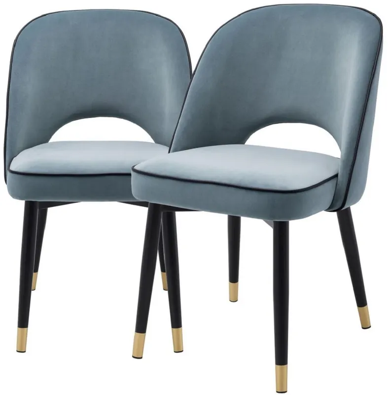 Casa Padrino set di sedia da pranzo di lusso blu / nero / ottone 53 x 56 x A. 84 cm - Sedie da pranzo con pregiato velluto - Mobili per sala da pranzo Angebot