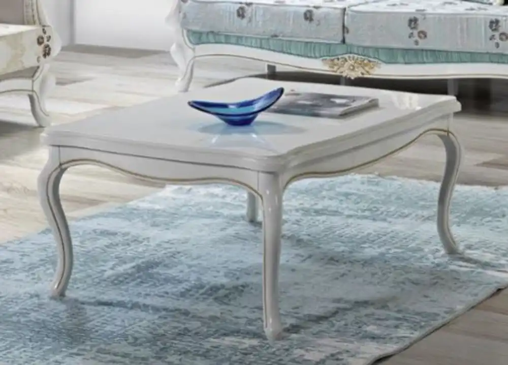 Casa Padrino tavolo soggiorno barocco bianco / oro 105 x 80 x A. 46 cm - Tavolo da salotto in legno massello in stile barocco - Mobili da salotto barocco Begrenztes Angebot