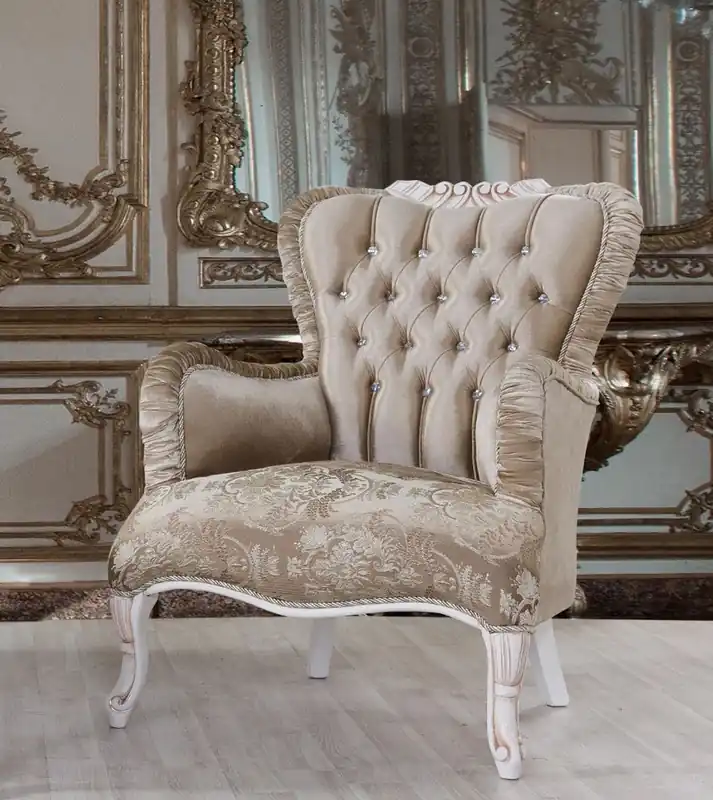 Casa Padrino poltrona barocco marrone / bianco / beige 80 x 82 x A. 100 cm - Magnifica poltrona da salotto con strass - Mobili in stile barocco Expressversand