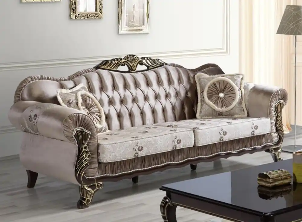 Casa Padrino divano barocco marrone / beige / nero / oro 230 x 84 x A. 100 cm - Bellissimo divano del soggiorno con motivo floreale - Mobili in stile barocco Preisknaller