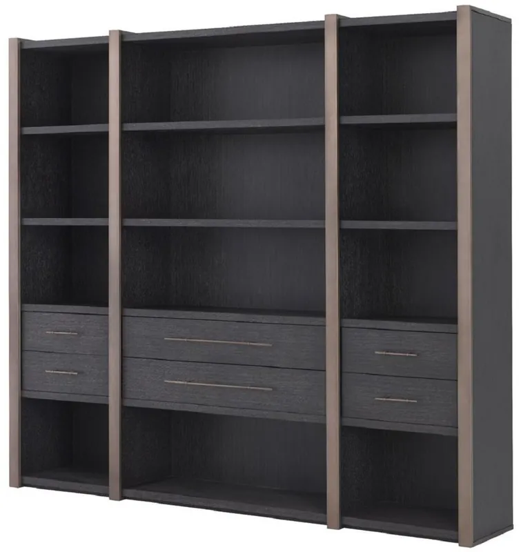 Preisreduziert Casa Padrino cabinet mensola di lusso con 6 cassetti grigio antracite / bronzo 253 x 47 x A. 229 cm - Armadio per Libri - Armadio Soggiorno - Armadio Ufficio - Armadio di Lusso