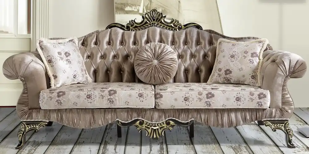 Jetzt Kaufen Casa Padrino divano barocco marrone / beige / nero / oro 227 x 81 x A. 110 cm - Bellissimo divano del soggiorno con motivo floreale - Mobili in stile barocco