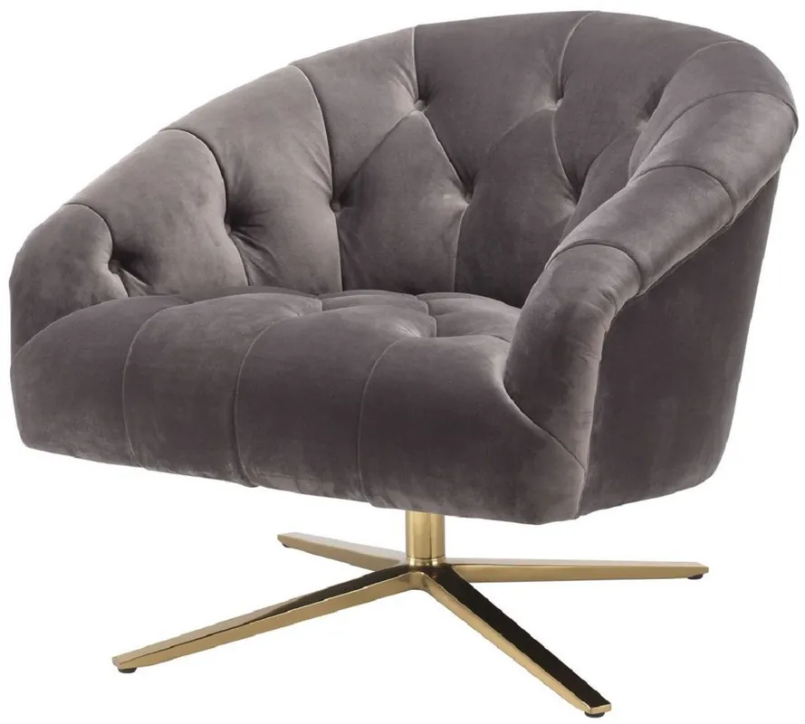 Casa Padrino poltrona girevole di lusso grigio / ottone 86 x 87 x A. 74 cm - Poltrona da salotto con velluto fine - Mobili da soggiorno di lusso Neu Im Sortiment