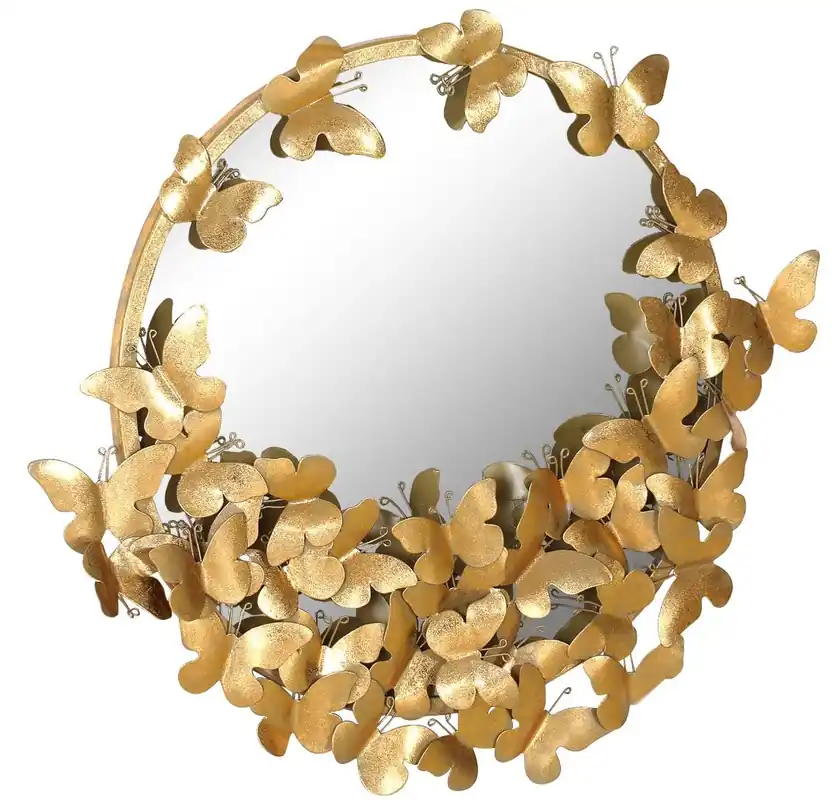 Must-Have Casa Padrino specchio di design oro 73 x 5 x A. 70 cm - Specchio da parete moderno in metallo verniciato a polvere con farfalle decorative - Accessori Decorativi