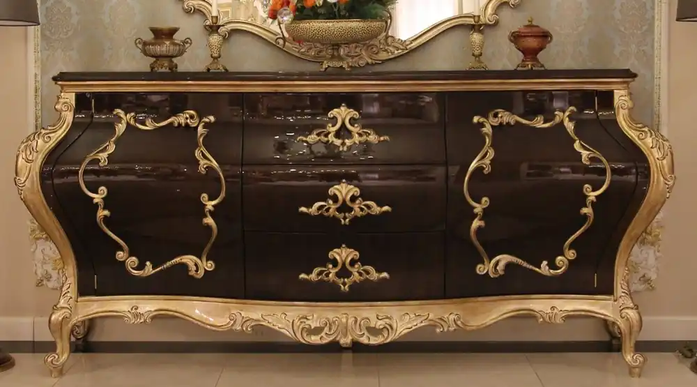 Casa Padrino cassettone barocco di lusso marrone scuro / oro 243 x 60 x A. 115 cm - Mobile in legno massello magnifica con 2 ante e 3 cassetti - Mobili Barocchi Nobili Top-Preis