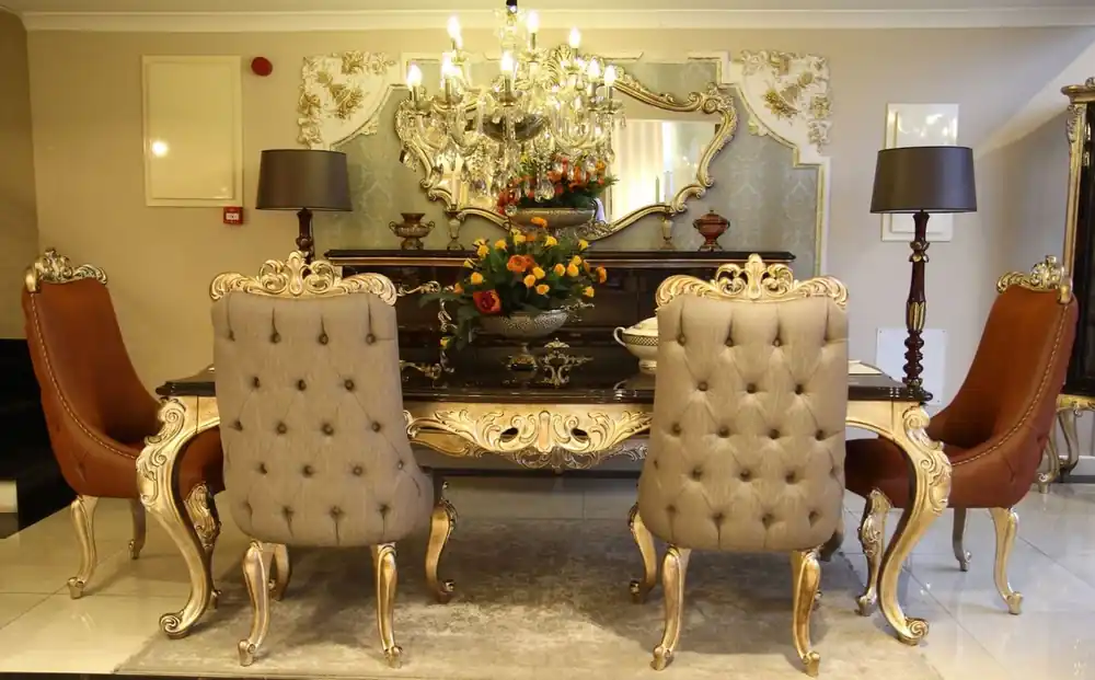 Casa Padrino set da pranzo barocco di lusso - 1 Tavolo da Pranzo e 6 Sedie da Pranzo - Mobili per sala da pranzo magnifica in stile barocco - Qualità di Lusso Top-Seller