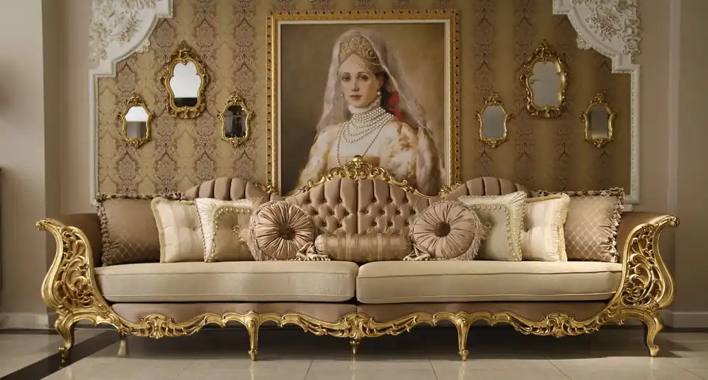 Casa Padrino divano barocco di lusso marrone / crema / oro 360 x 100 x A. 115 cm - Divano in stile barocco magnifico - Mobili da soggiorno barocchi nobili Direktkauf