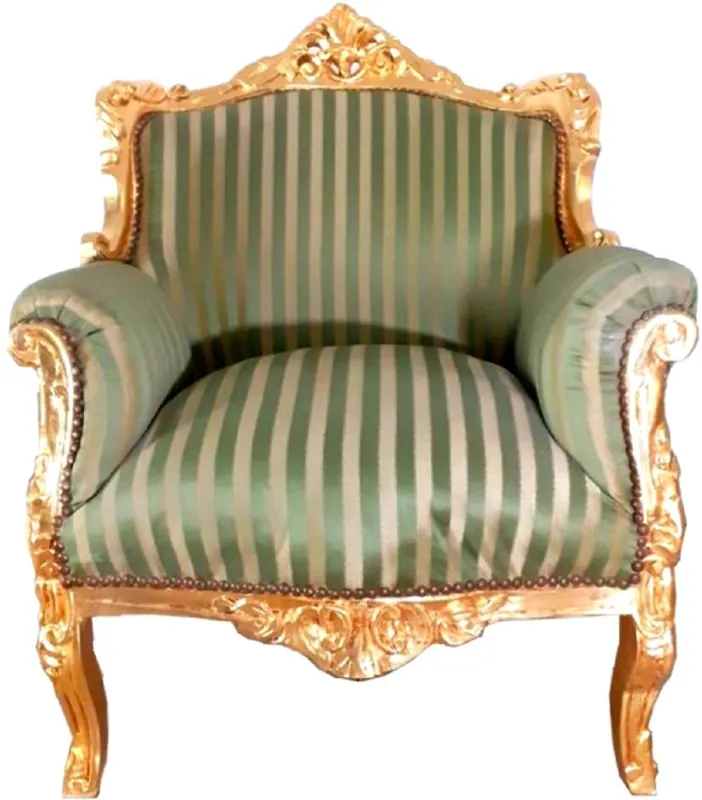 Casa Padrino poltrona barocco Lord strisce verdi / oro 77 x 63 x A. 102 cm - Poltrona da salotto fatta a mano in stile barocco - Mobili Barocchi Preis Gesenkt