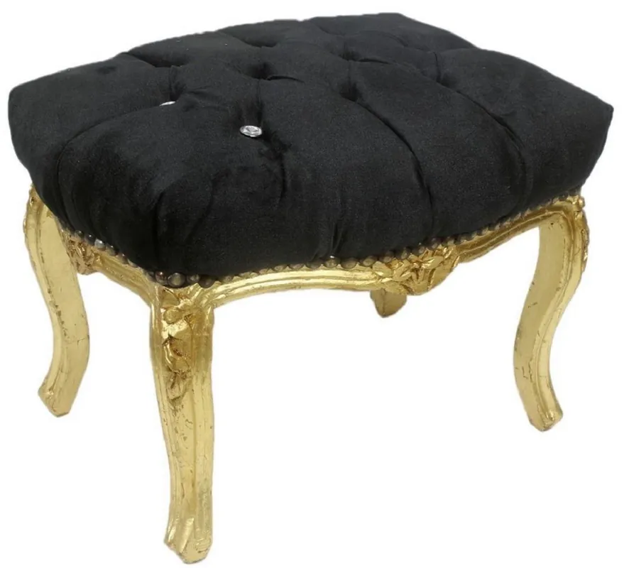 Sonderangebot Casa Padrino sgabello barocco nero / oro 50 x 40 x A. 35 cm - Sgabello barocco fatto a mano con strass - Mobili in stile barocco