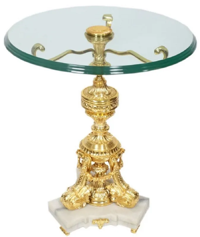Casa Padrino tavolino barocco oro / bianco Ø 53 x A. 67 cm - Tavolo rotondo in bronzo dorato con piano in vetro e base in marmo - Mobile da salotto barocco Billig