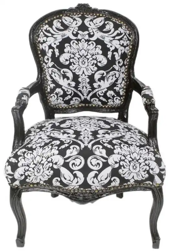 Neuheit Casa Padrino sedia da salone barocco con braccioli e elegante motivo nero / bianco 60 x 60 x A. 95 cm - Sedia fatta a mano in stile antico - Mobili in stile barocco