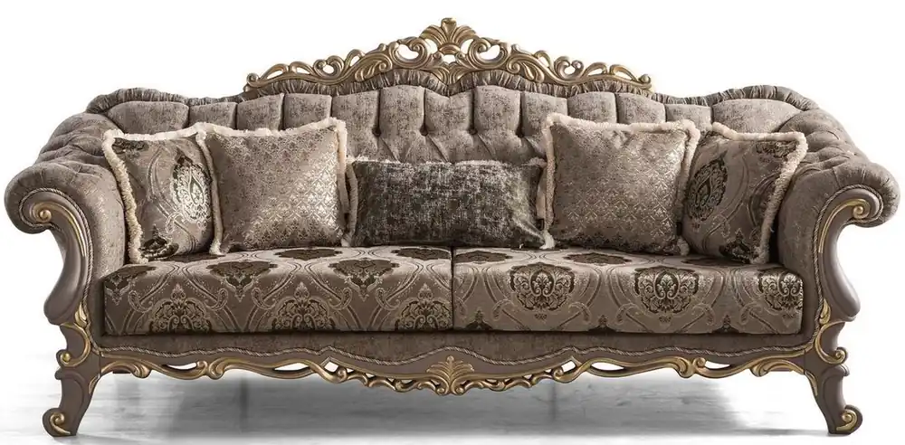 Casa Padrino divano barocco di lusso marrone / grigio / oro 240 x 96 x A. 94 cm - Divano da salotto decorato con cuscini decorativi - Mobili in stile barocco Rabatt