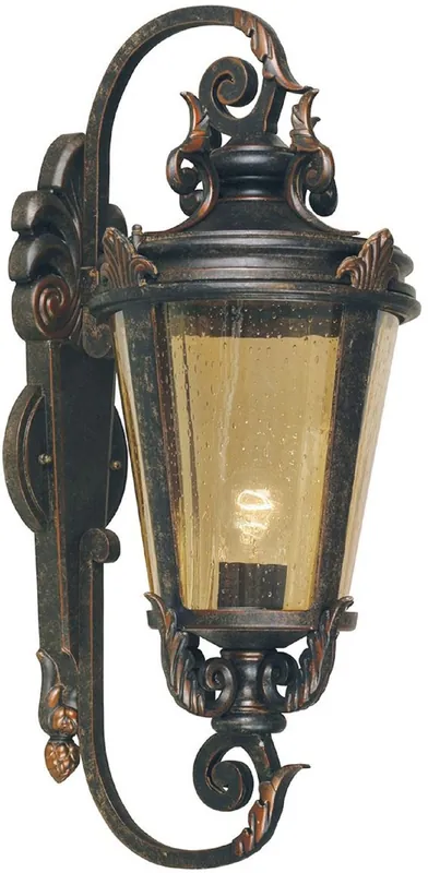 Neu Im Sortiment Casa Padrino lampada da parete per esterno barocco nero antico / bronzo / ambra 30 x 35 x A. 69 cm - Lampada da esterno per terrazza da giardino con balcone nostalgico - Luci da esterno nostalgico