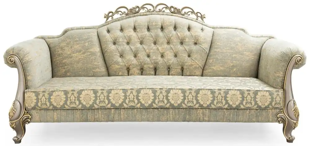 Casa Padrino divano barocco di lusso verde / oro / grigio / oro 225 x 90 x A. 110 cm - Divano da salotto in stile barocco magnifico con motivo elegante - Mobili Barocchi Zertifiziert