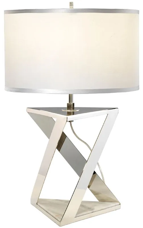 Casa Padrino lampada da tavolo di lusso argento / bianco / grigio Ø 32 x A. 70 cm - Lampada da tavolo moderna con paralume rotondo in finta seta - Collezione di Lusso Preisreduziert