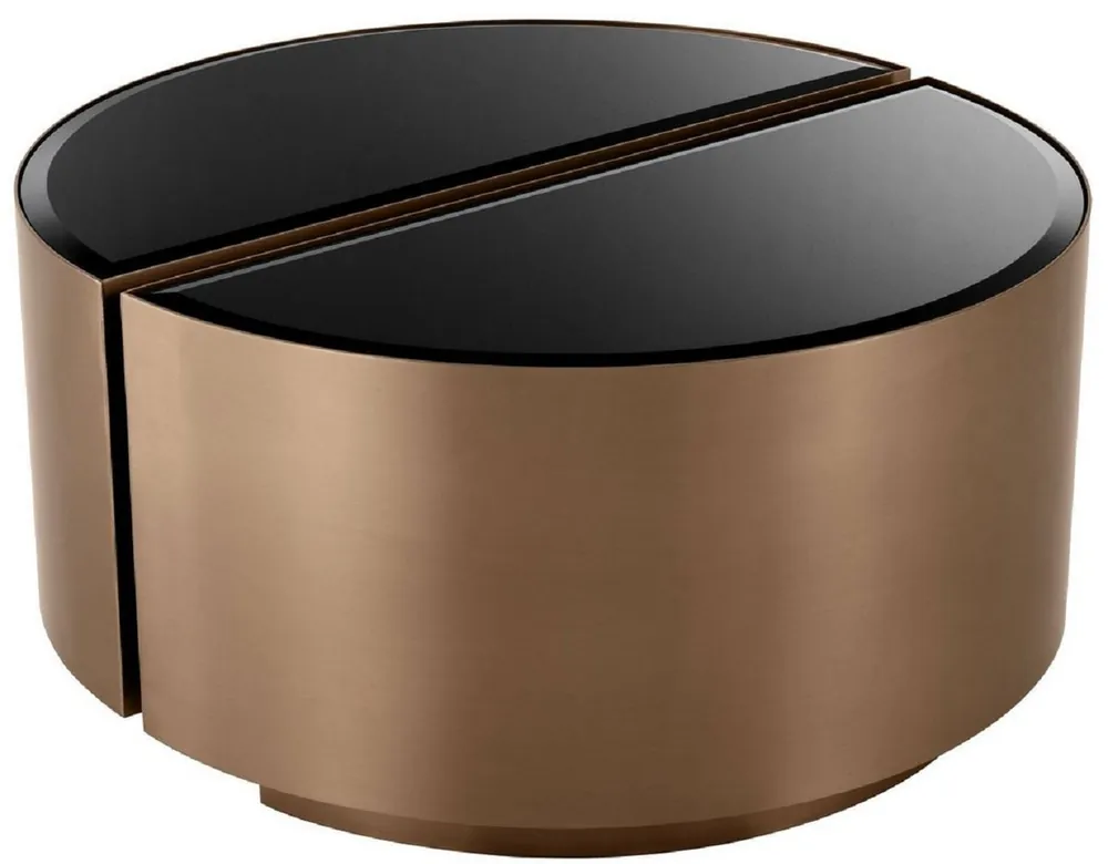 Casa Padrino set da tavolino di lusso rame / nero - 2 Tavoli semicircolari in acciaio inox con piani in vetro smussato - Mobili da salotto di lusso Markenprodukt