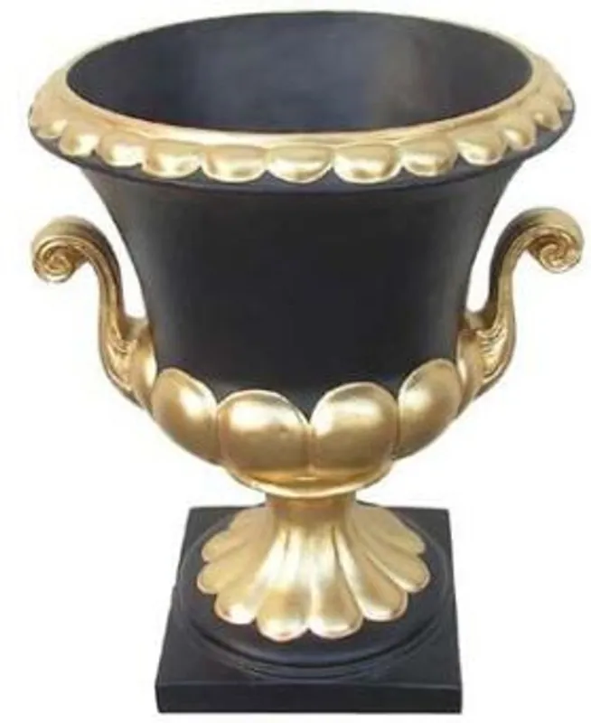 Casa Padrino vaso da fiori barocco nero / oro Ø 35 x A. 47 cm - Vaso magnifico in stile barocco - Accessori decorativi barocchi Highlight