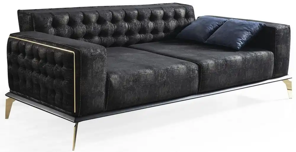 Casa Padrino divano Art Déco Chesterfield di lusso nero / grigio / ottone 236 x 99 x A. 86 cm - Nobile divano del soggiorno con cuscini decorativi - Qualità di Lusso Nur Für Kurze Zeit