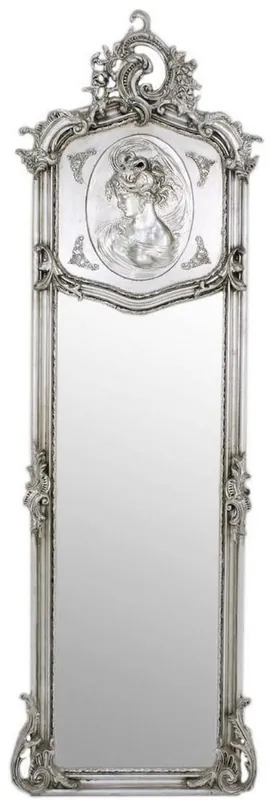 Direkt Vom Hersteller Casa Padrino specchio barocco argento 55 x A. 175 cm - Specchio da parete fatto a mano in stile antico - Specchio a corpo - Specchio guardaroba - Specchio soggiorno - Mobili in stile barocco