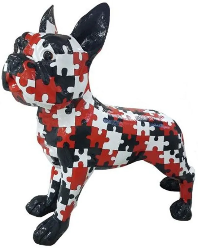 Billig Casa Padrino figura decorativa di design bulldog cane con puzzle design nero / bianco / rosso 190 x A. 178 cm - Enorme figura decorativa - Scultura da giardino resistente alle intemperie