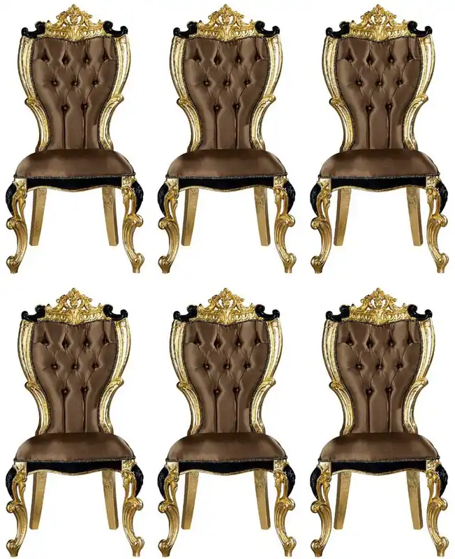 Casa Padrino set sedia da pranzo barocco di lusso marrone / nero / oro 60 x 65 x A. 120 cm - Set da 6 sedie da cucina in stile barocco - Mobili per sala da pranzo barocco Neue Ware