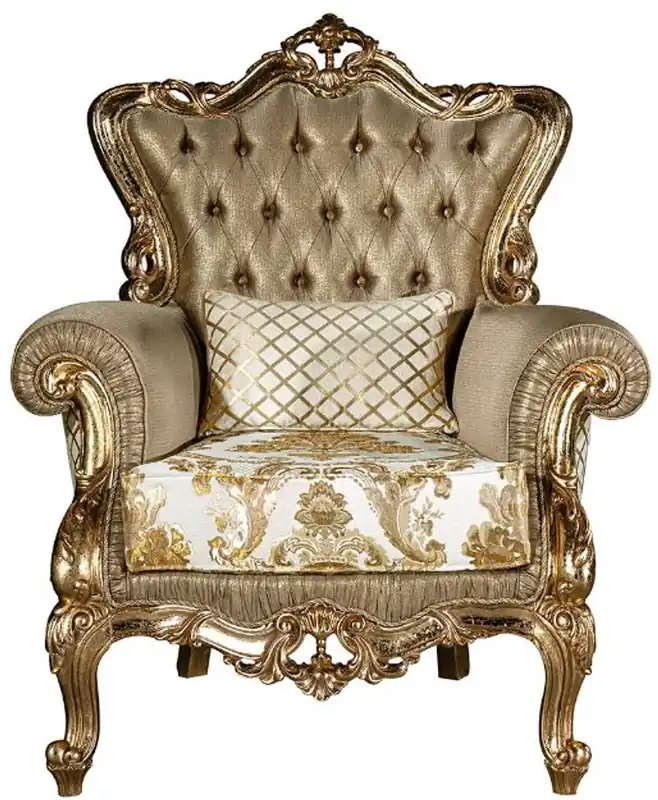 Casa Padrino poltrona da soggiorno barocco di lusso con cuscino decorativo oro / bianco 98 x 90 x A. 117 cm - Mobili Barocchi Magnifica Neu
