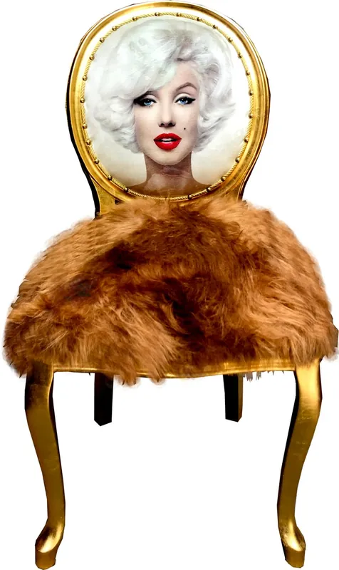 Must-Have Casa Padrino sedia da pranzo barocca di lusso Marilyn Monroe con eco-pelliccia oro - sedia di design pop art fatta a mano
