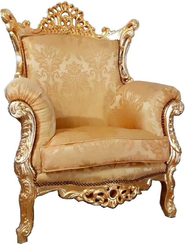 Schneller Versand Casa Padrino poltrona barocco Al Capone oro motivo / oro 90 x 80 x A. 127 cm - Poltrona da soggiorno fatta a mano in stile antico con tessuto di raso fine - Mobili Barocchi