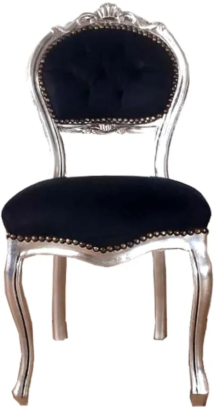 Casa Padrino sedia da donna barocco nero / argento 40 x 44 x A. 83 cm - Sedia da toeletta fatta a mano con nobile velluto - Mobili in stile barocco Wochenendangebot