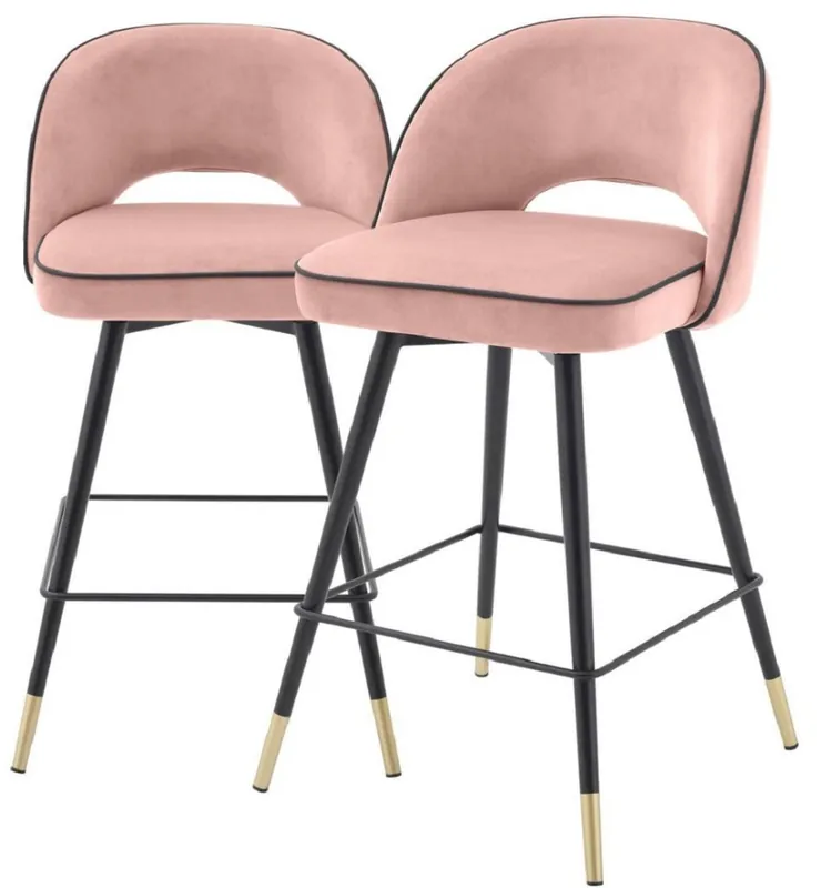 Casa Padrino set di sedie da bar di lusso rosa / nero / ottone 51 x 52 x A. 103 cm - Sgabelli da bar con sedile girevole e tessuto in velluto nobile - Mobili da Bar di Lusso Markenware
