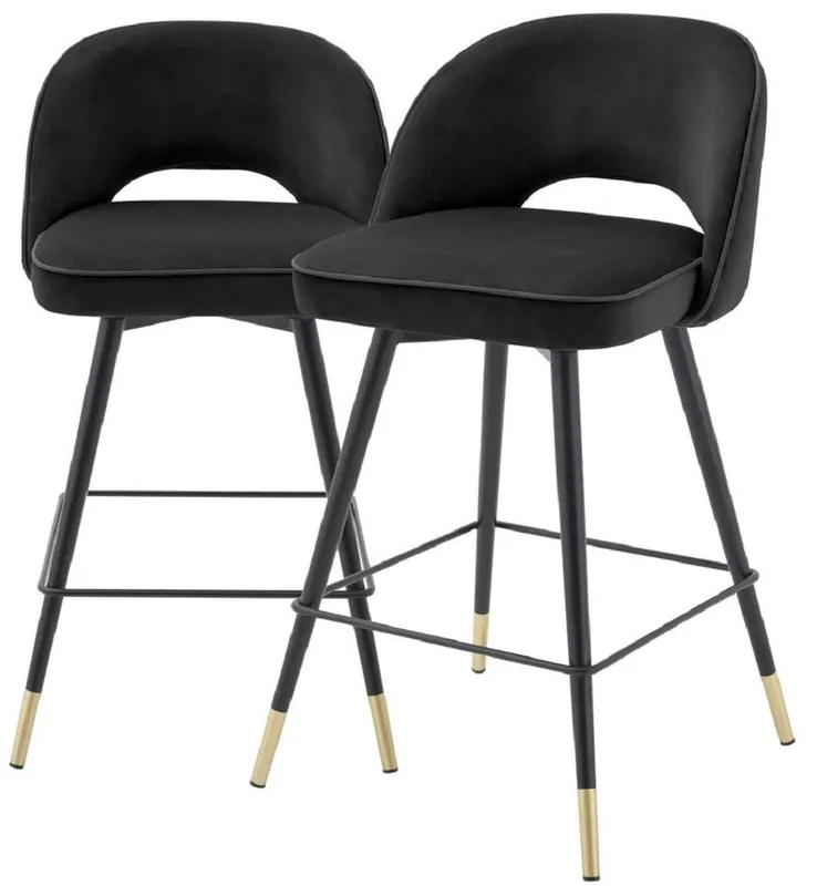 Günstig Casa Padrino set di sedie da bar di lusso nero / ottone 51 x 52 x A. 92,5 cm - Sgabelli da bar con sedile girevole e tessuto in velluto nobile - Mobili da Bar di Lusso