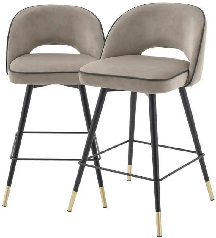 Jetzt Bestellen Casa Padrino set di sedie da bar di lusso greige / nero / ottone 51 x 52 x A. 92,5 cm - Sgabelli da bar con sedile girevole e tessuto in velluto nobile - Mobili da Bar di Lusso