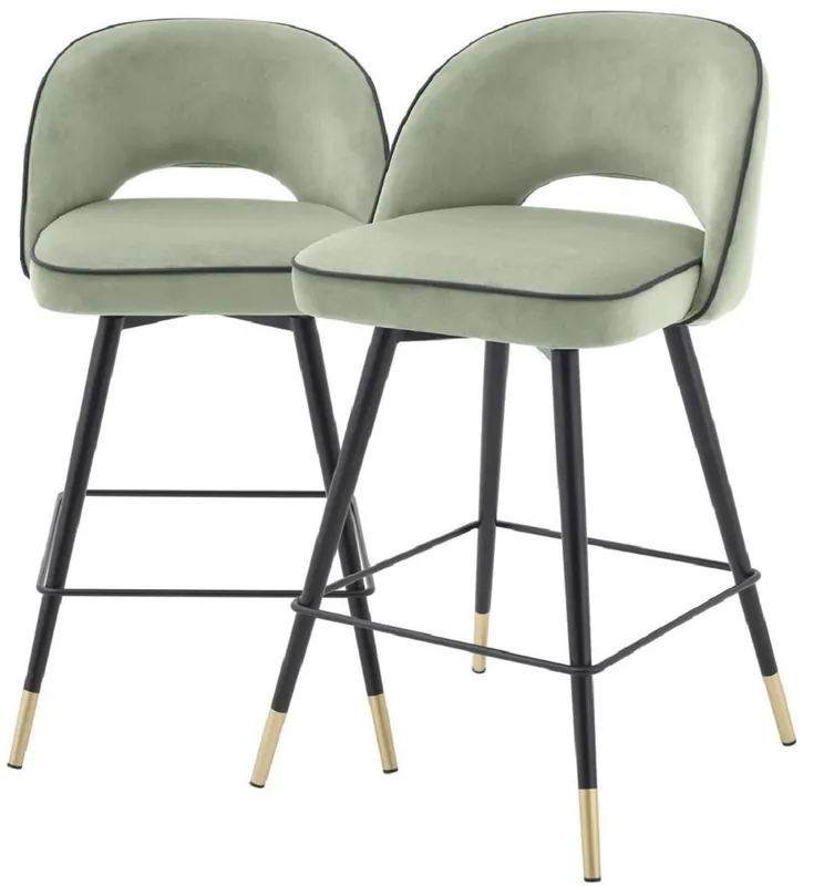 Super-Preis Casa Padrino set di sedie da bar di lusso verde pistacchio / nero / ottone 51 x 52 x A. 92,5 cm - Sgabelli da bar con sedile girevole e tessuto in velluto nobile - Mobili da Bar di Lusso