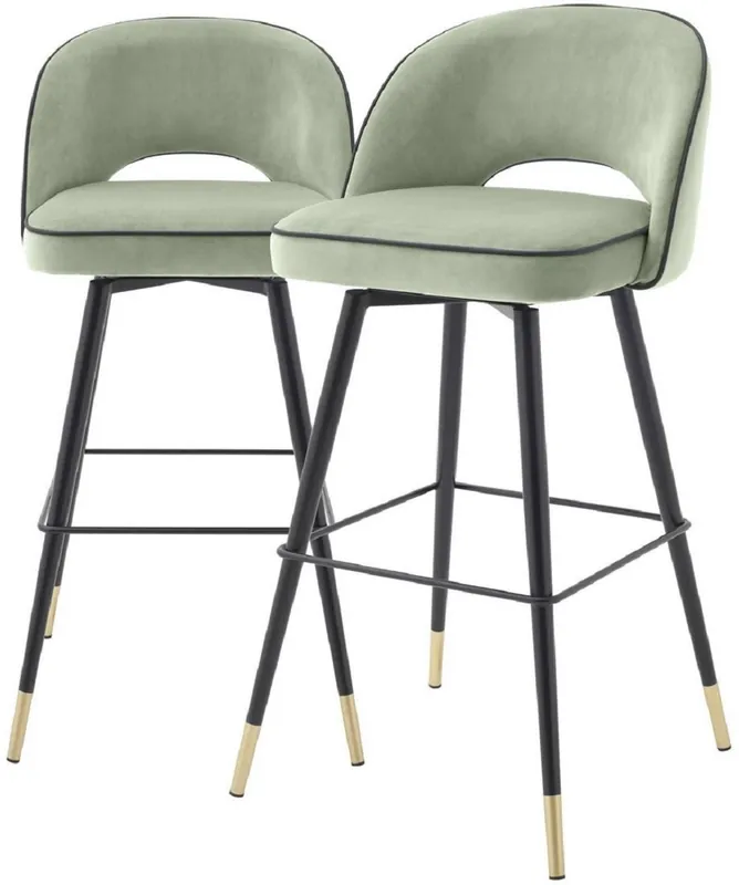 Casa Padrino set di sedie da bar di lusso verde pistacchio / nero / ottone 51 x 52 x A. 103 cm - Sgabelli da bar con sedile girevole e tessuto in velluto nobile - Mobili da Bar di Lusso Jetzt Kaufen