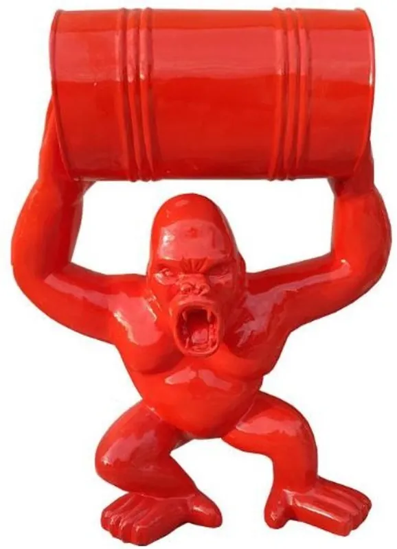 Casa Padrino scultura decorativa di design scimmia gorilla con barile rosso A. 100 cm - Figura decorativa resistente alle intemperie - Figura animale decorativa di design Saisonangebot