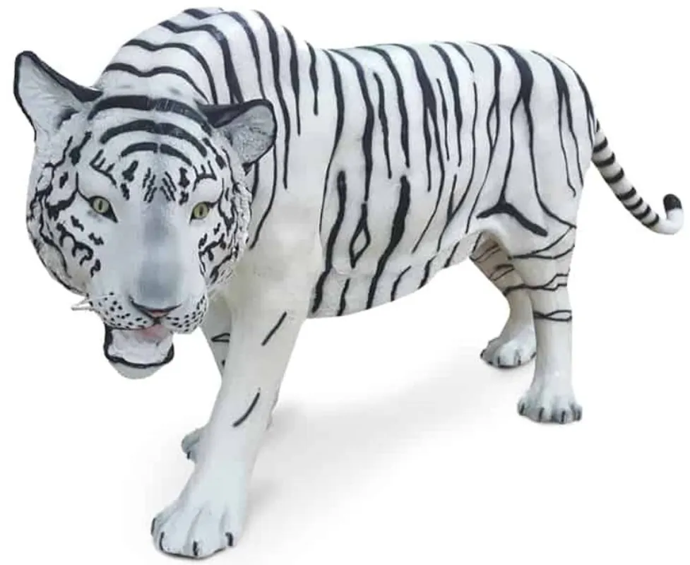 Casa Padrino figura decorativa di lusso tigre bianco / nero 250 x 55 x A. 90 cm - Figura decorativa a grandezza naturale - Enorme figura animale - Scultura decorativa da giardino Schneller Versand