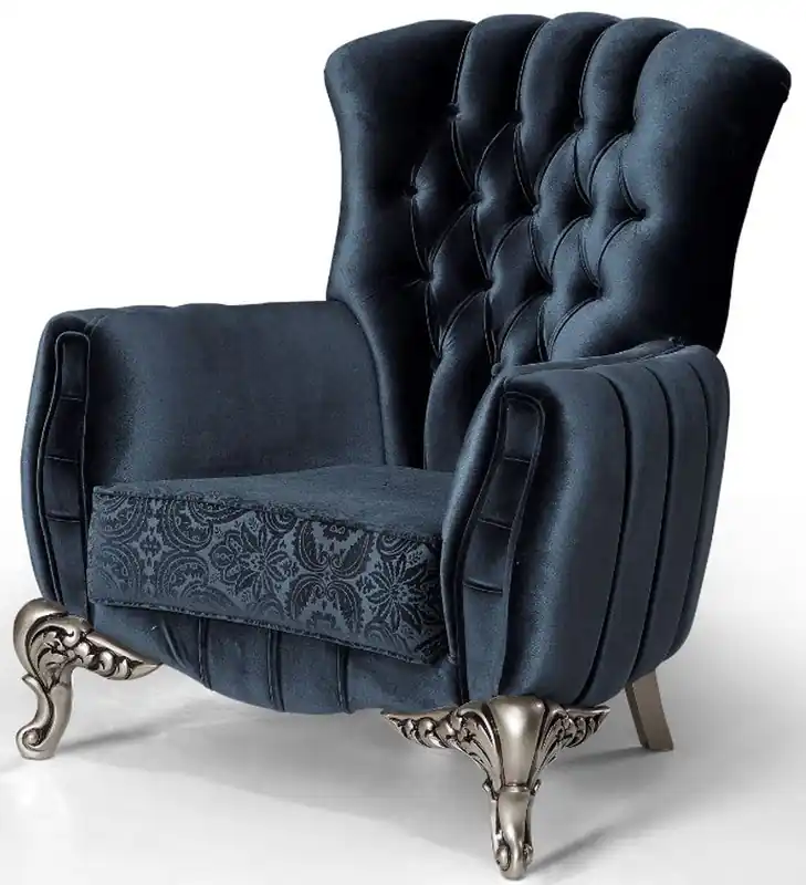 Sale Casa Padrino poltrona barocco di lusso blu / argento 91 x 86 x A. 104 cm - Poltrona da soggiorno con motivo elegante - Mobili Barocchi