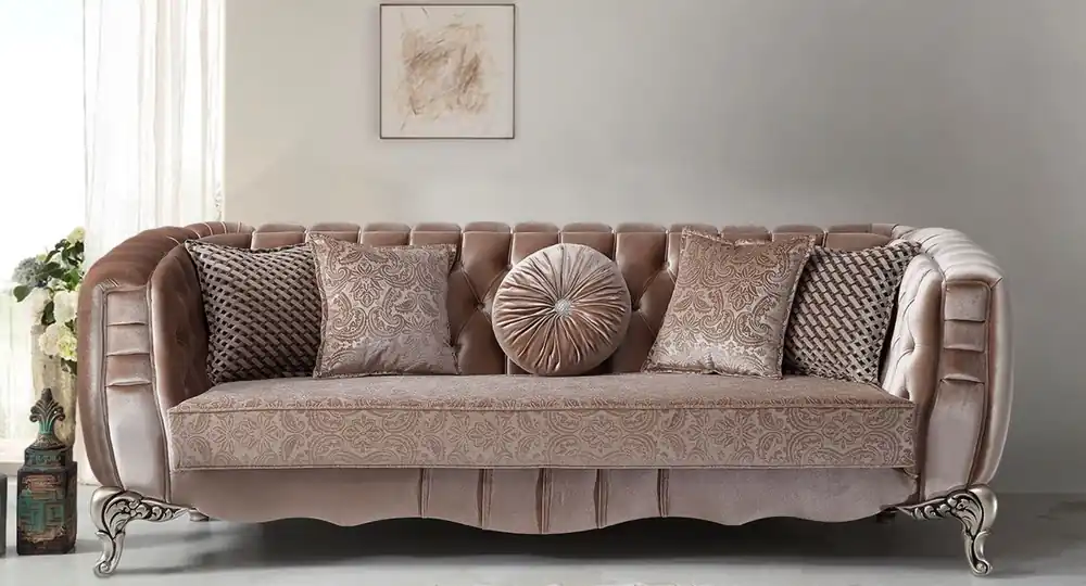 Kracherpreis Casa Padrino divano barocco di lusso rosa / argento 235 x 103 x A. 82 cm - Divano da soggiorno in stile barocco con cuscini decorativi - Mobili da soggiorno barocco