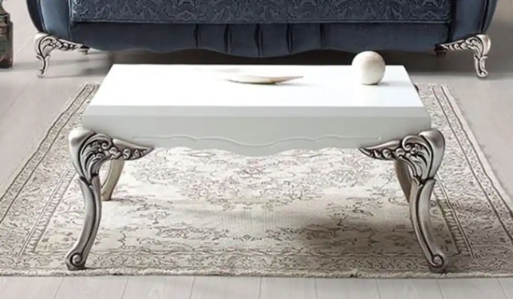 Casa Padrino tavolo soggiorno barocco di lusso bianco / argento 104 x 69 x A. 45 cm - Elegante tavolo da soggiorno in legno massello - Mobili da soggiorno in stile barocco Angebot