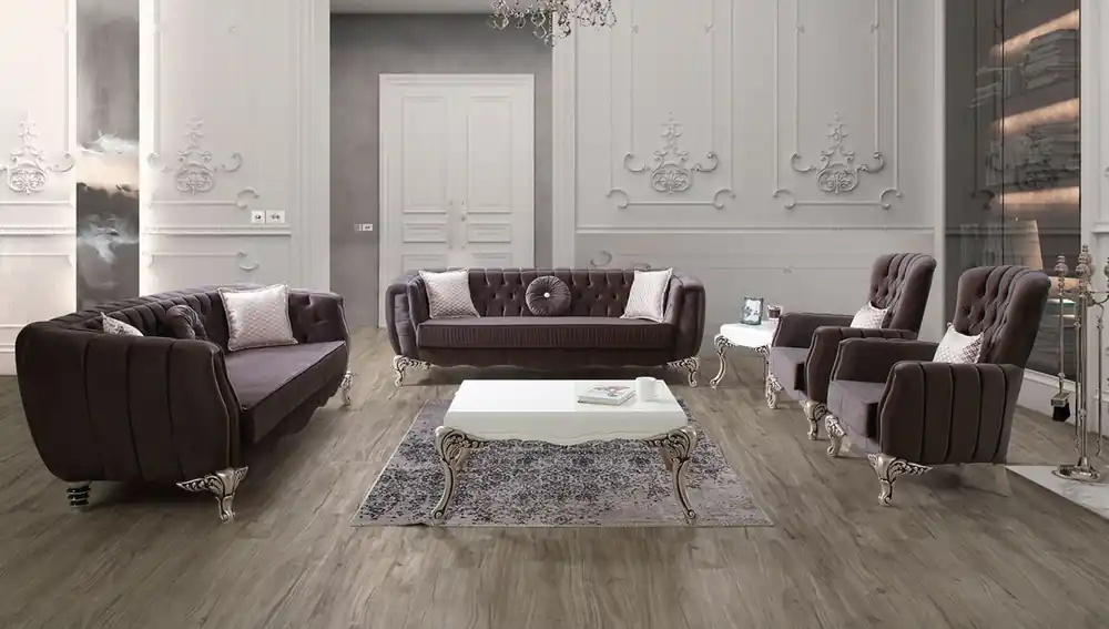 Bestseller Casa Padrino set da soggiorno barocco di lusso viola / argento - 2 Divani e 2 Poltrone e 1 Tavolo da Salotto - Eleganti mobili da soggiorno in stile barocco