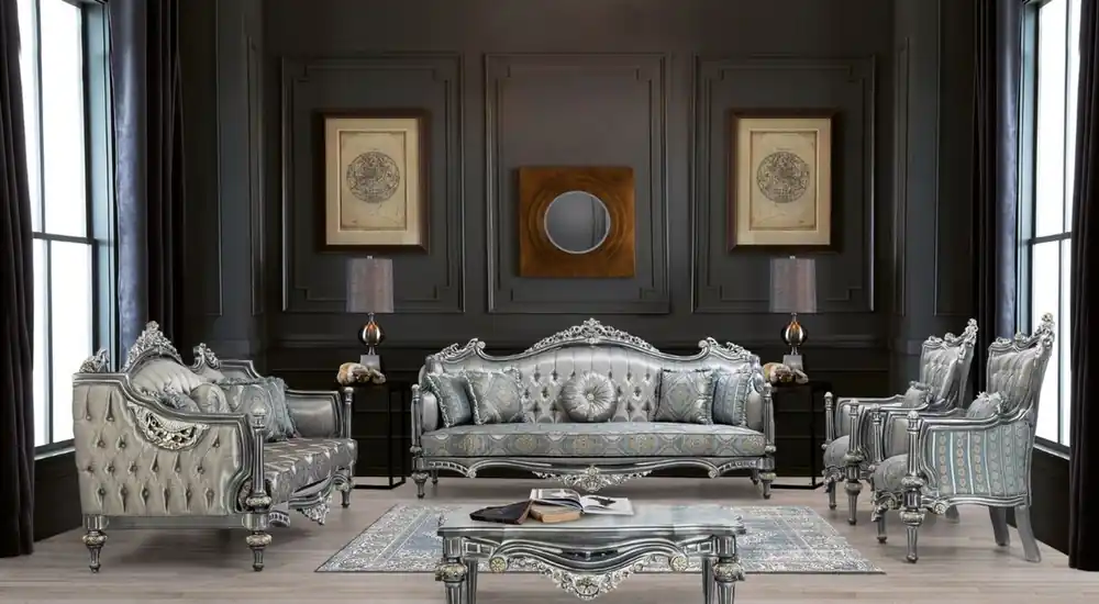Casa Padrino set da soggiorno barocco di lusso argento / turchese / oro - 2 Divani e 2 Poltrone e 1 Tavolo da Salotto - Mobili da soggiorno in stile barocco - Nobile e Magnifico Sofort Bestellen